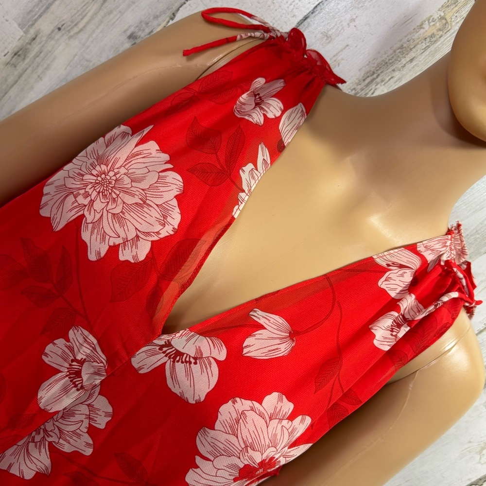 Vince Camuto Floral Red Sleeveless‎ A-Line Midi Dress - Picture 7 of 14